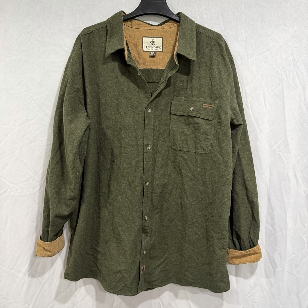 Legendary Whitetails Buck Camp Flannel Shirt Size 2XT Green Corduroy